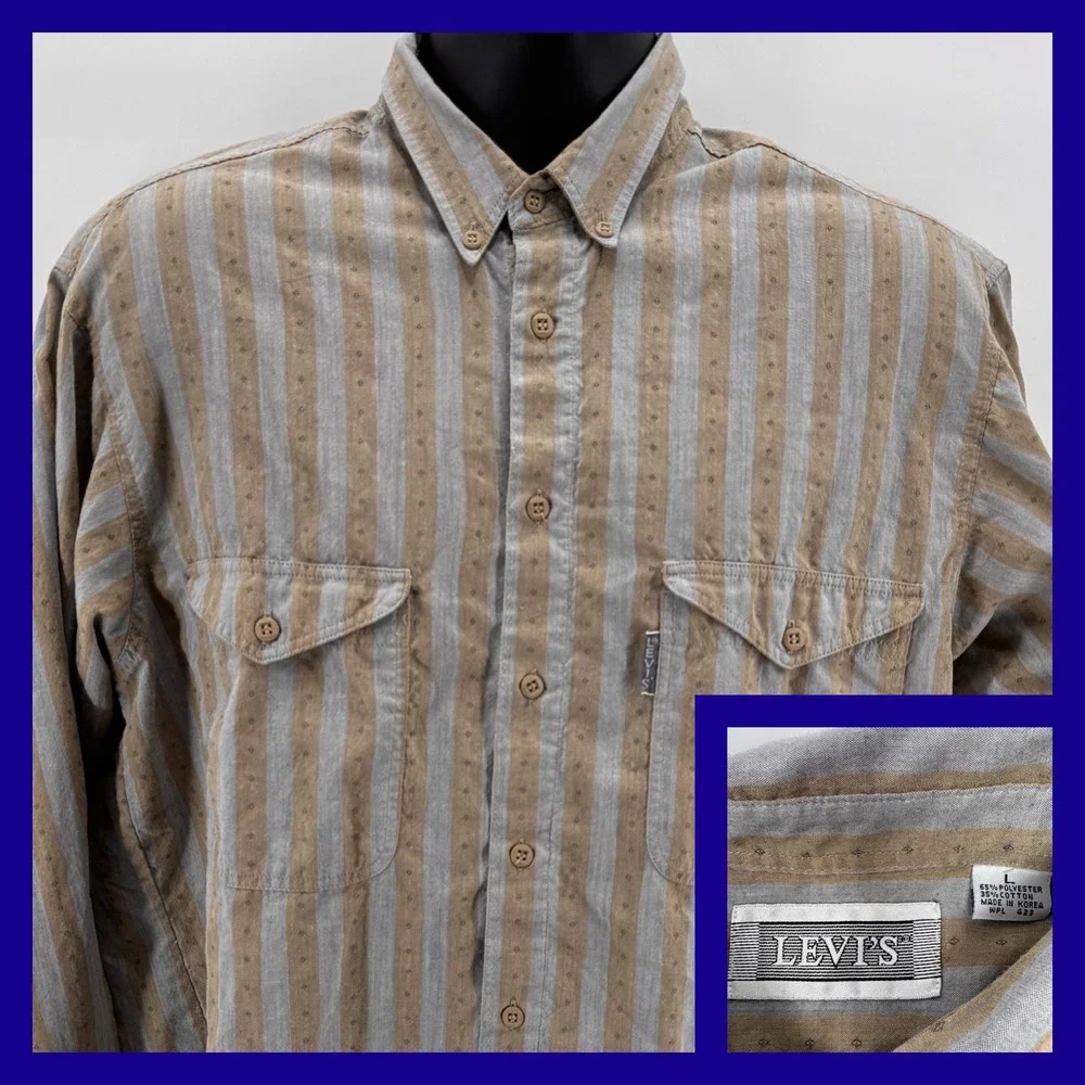 Vintage Levis Shirt Mens Medium Striped Button Up‎ 80s 90s Made in Korea WPL 423